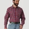 Wrangler Men's Red Plaid Wrinkle Resist Snap Shirt