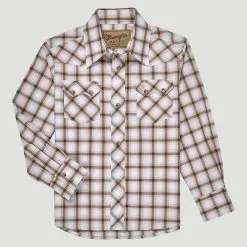 Wrangler Boy's Retro Snap Plaid Shirt-Classic Brown