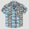 Wrangler Little Boy's Dusty Blue Diamond Short Sleeve Snap Checotah Shirt