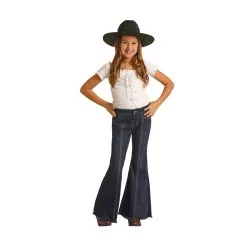 Rock And Roll Denim Rock & Roll Girl's Button Bell Bottom Jeans