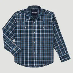 Wrangler Boy's Blue Plaid Shirt