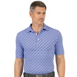 IBKUL Men's Surfboard & Palms Print Short Sleeve Polo 94143
