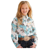 Miller International Cruel Girls Western Print Blue Long Sleeve Snap Shirt