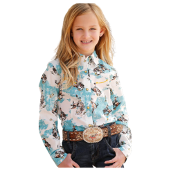 Miller International Cruel Girls Western Print Blue Long Sleeve Snap Shirt