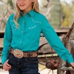 Miller International Cruel Denim Girl's Long Sleeve Teal Western Shirt