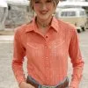 Miller International Cruel Denim Women's Orange Long Sleeve Lace Western Shirt