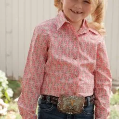 Miller International Cruel Girl's Pink Print Long Sleeve Western Snap Shirt