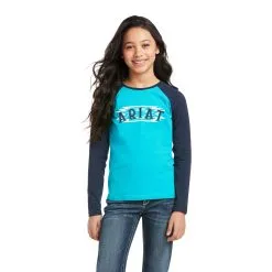 Ariat International Ariat Girl's REAL Aztec Logo Lake Blue T-Shirt