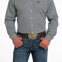 Miller International Men's Cinch Printed Grey Long Sleeve Shirt