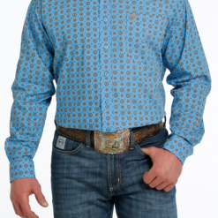 Miller International Cinch Men's Long Sleeve Blue Geometric Print Shirt
