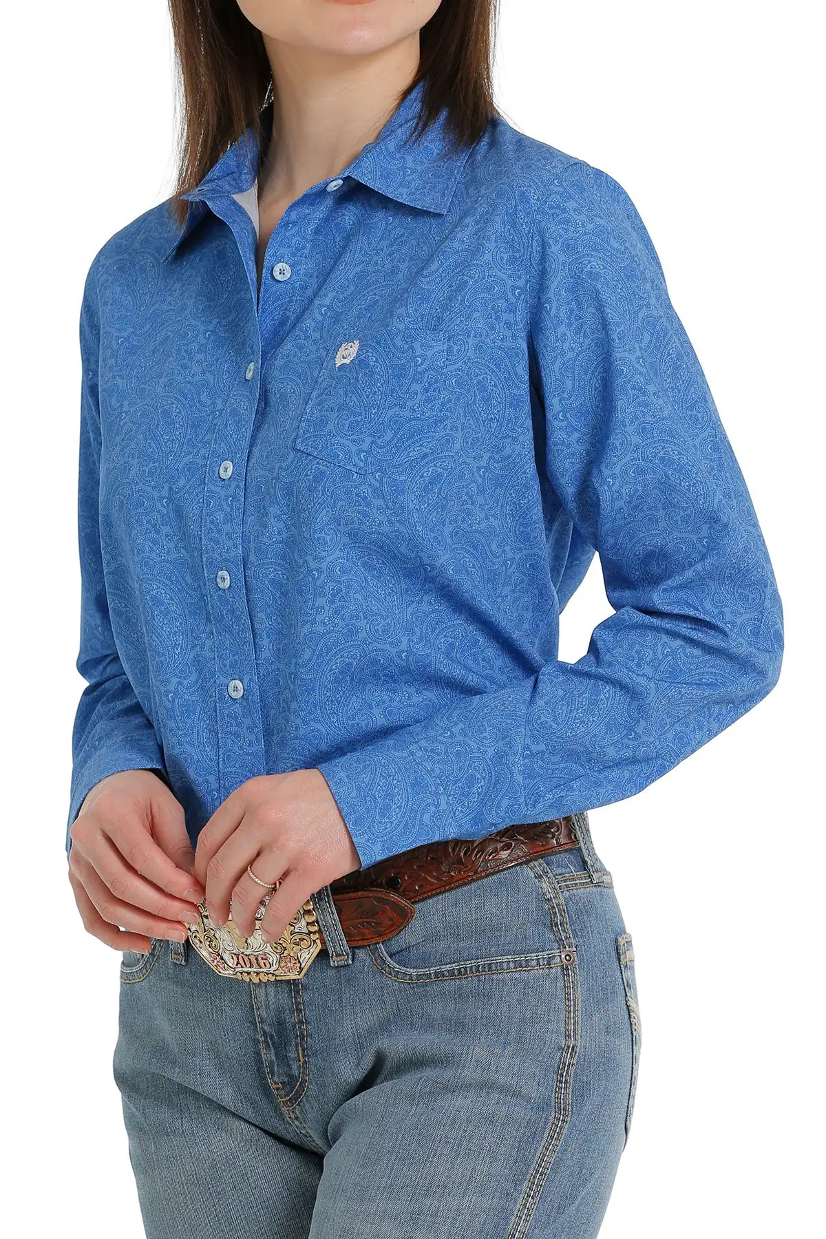Miller International Cinch Women's Blue Paisley Print Long Sleeve ArenaFlex Shirt - Image 2