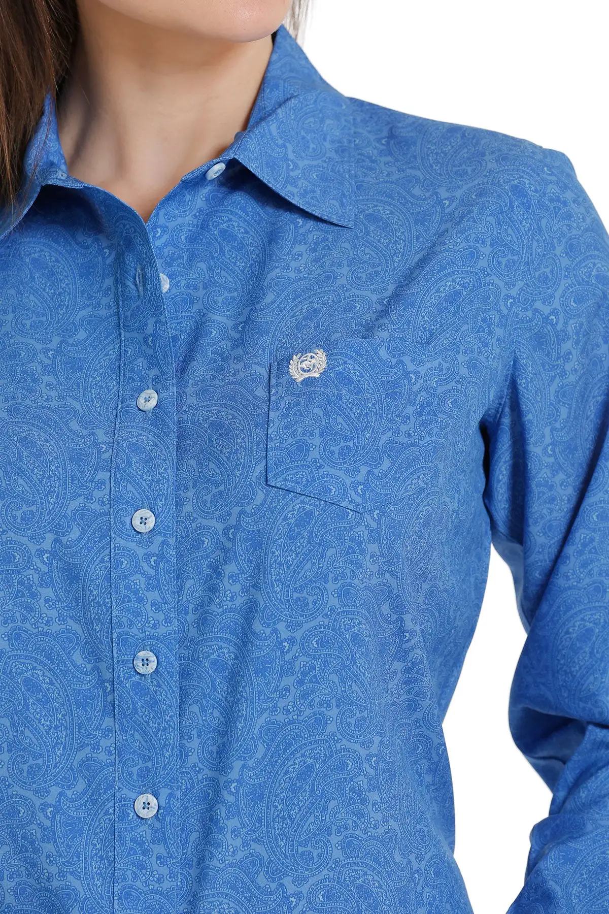 Miller International Cinch Women's Blue Paisley Print Long Sleeve ArenaFlex Shirt - Image 3