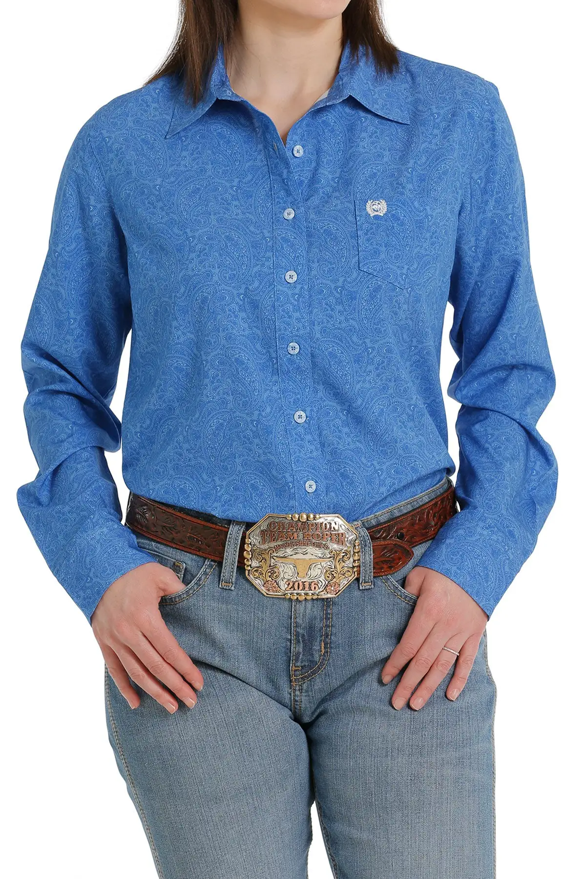 Miller International Cinch Women's Blue Paisley Print Long Sleeve ArenaFlex Shirt