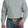 Miller International Cinch Men's Green Plaid Long Sleeve Button Down Shirt