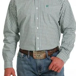 Miller International Cinch Men's Green Plaid Long Sleeve Button Down Shirt