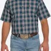 Miller International Cinch Men's Teal Plaid Short Sleeve Shirt