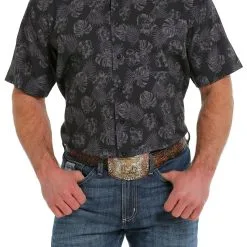 Miller International Cinch Men's Black Hawaiian Print Short Sleeve ArenaFlex Shirt