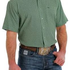 Miller International Cinch Men's ArenaFlex Printed Green Short Sleeve Shirt