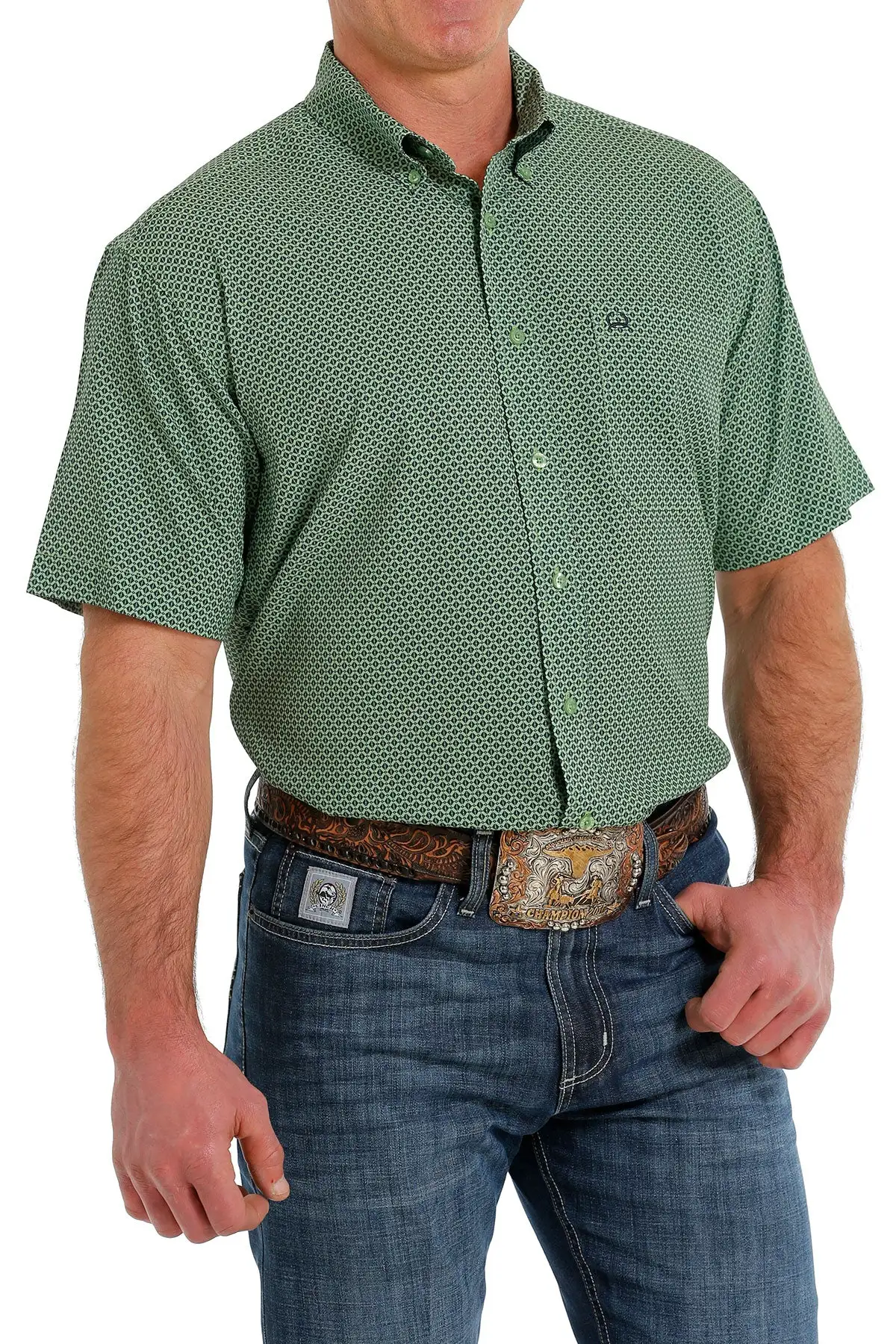 Miller International Cinch Men's ArenaFlex Printed Green Short Sleeve Shirt