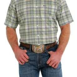 Miller International Cinch Men's ArenaFlex Green Plaid Short Sleeve Shirt