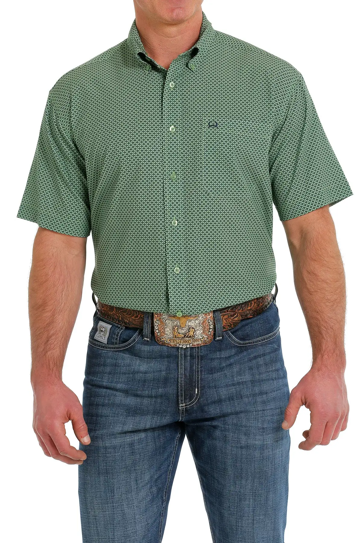 Miller International Cinch Men's ArenaFlex Printed Green Short Sleeve Shirt - Image 3