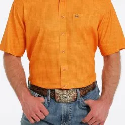 Miller International Cinch Men's Orange Patterned ArenaFlex Short Sleeve Shirt