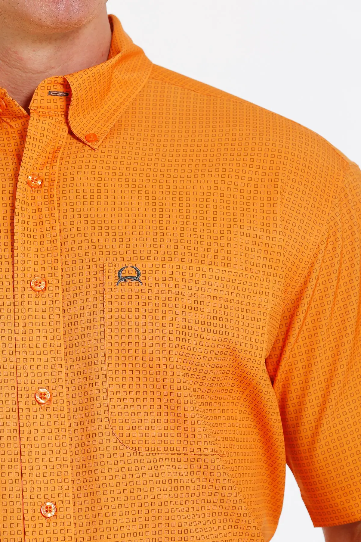 Miller International Cinch Men's Orange Patterned ArenaFlex Short Sleeve Shirt - Image 2