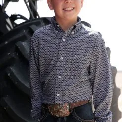 Miller International Cinch Boy's Navy Geometric Print ArenaFlex Shirt