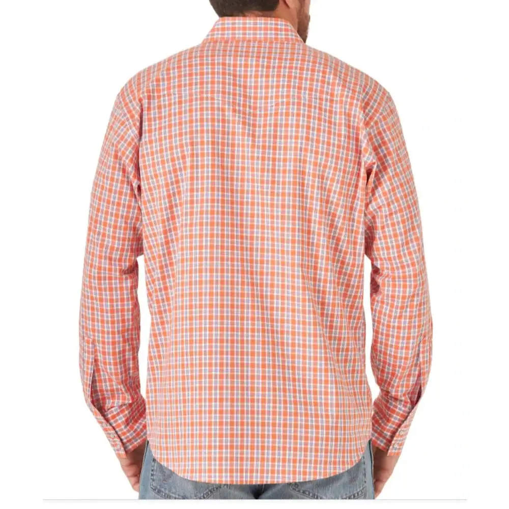 Wrangler Men's Orange Plaid Long Sleeve Snap Shirt - Image 2