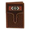 M&F Western Nocona Basket Weave W/Aztec Beaded Inlay Tri-Fold Leather Wallet