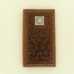 M&F Western Nocona Leather Rodeo Wallet/Checkbook Cover W/Decorative Nailhead Trim