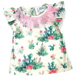 Shea Baby - Baby/Toddler Girls Cactus W/Pink Fringe Top-Onsie & Shirt