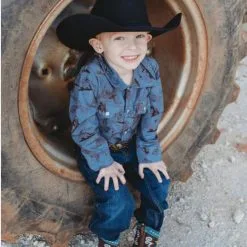 Shea Baby Boys Farm Print Pearl Snap Shirt