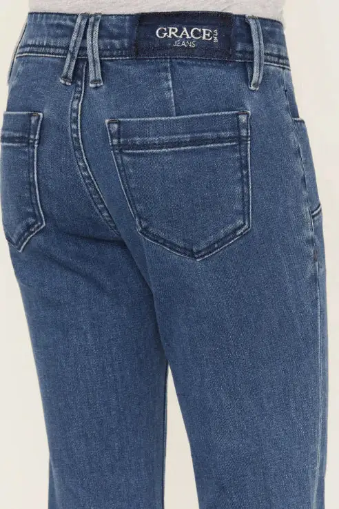 Grace In LA Girl's Boho Flare Button Front Trouser Jeans - Image 4