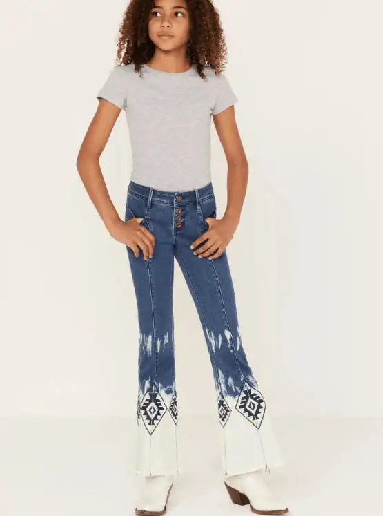 Grace In LA Girl's Boho Flare Button Front Trouser Jeans
