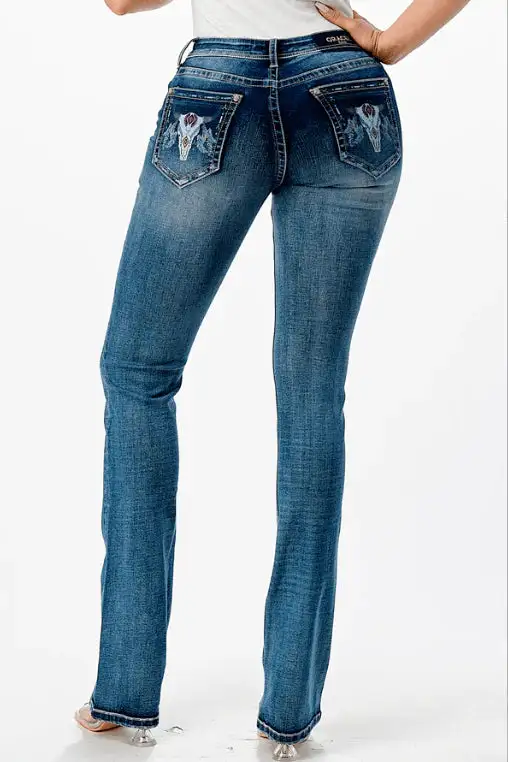 Grace In LA Women's Steerhead Print Pocket Jeans - Image 2