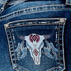 Grace In LA Women's Steerhead Print Pocket Jeans