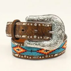 M&F Western Ariat Girl's Hair On Beaded Leather Western Belt