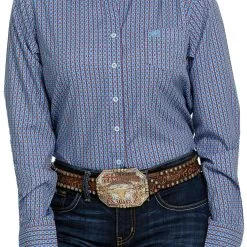 Women’s Cinch Light Blue Plum Print ArenaFlex LS Shirt