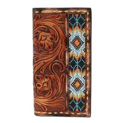 M&F Western 3D Belt Floral Tooled Bead Inlay Rodeo Wallet