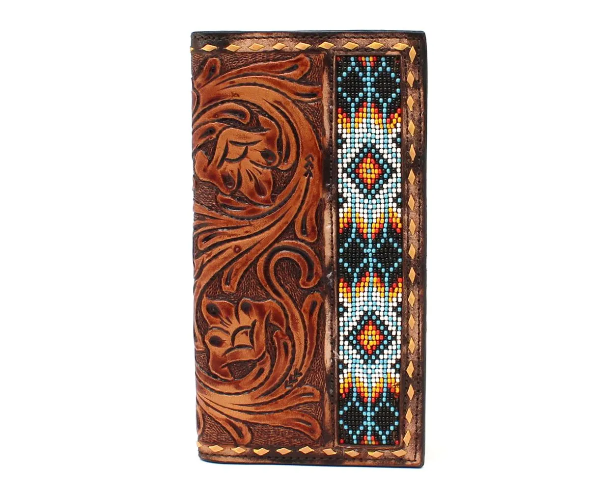 M&F Western 3D Belt Floral Tooled Bead Inlay Rodeo Wallet
