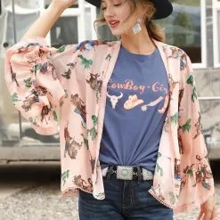 Miller International Cruel Denim Women's Bucking Horse Peach Kimono