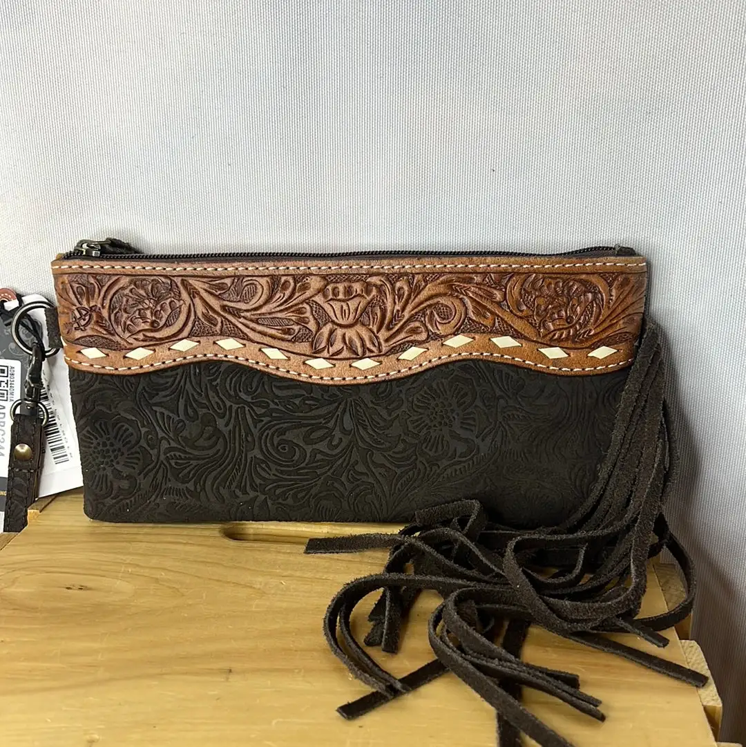 ADBG344DM1A American Darling Brown Leather Purse W/Fringe