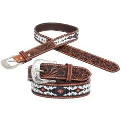 R Bar B Mens Circle Y Beaded Belt 2003-BT