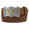 BRIGHTON Tony Lama Kids Little Texas Aged Bark Tooled Leather Belt