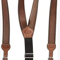 M&F Western N8512444 Nocona Brown Basket Weave Leather Suspenders
