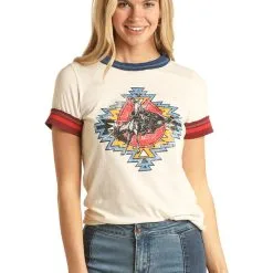 Rock And Roll Denim Women's Rock & Roll Natural Tee W/Horse Rider Graphic