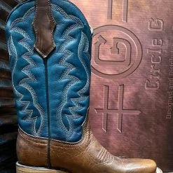 Circle G Tn/Brown/Blue Embroidery Sq. Toe J7103