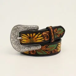 Nocona Belt Co. Nocona Girls Sunflower Tooled Black Belt