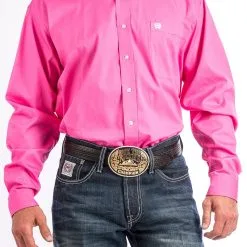 Miller International Cinch Men's Solid Pink Button-Down Long Sleeve Shirt